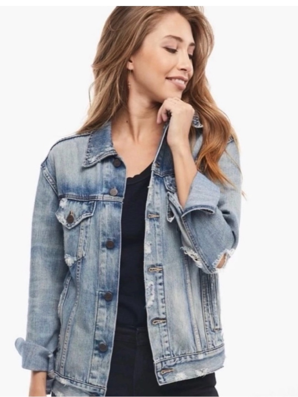 Able Merly Blue Distressed Denim Jacket in original wash size small